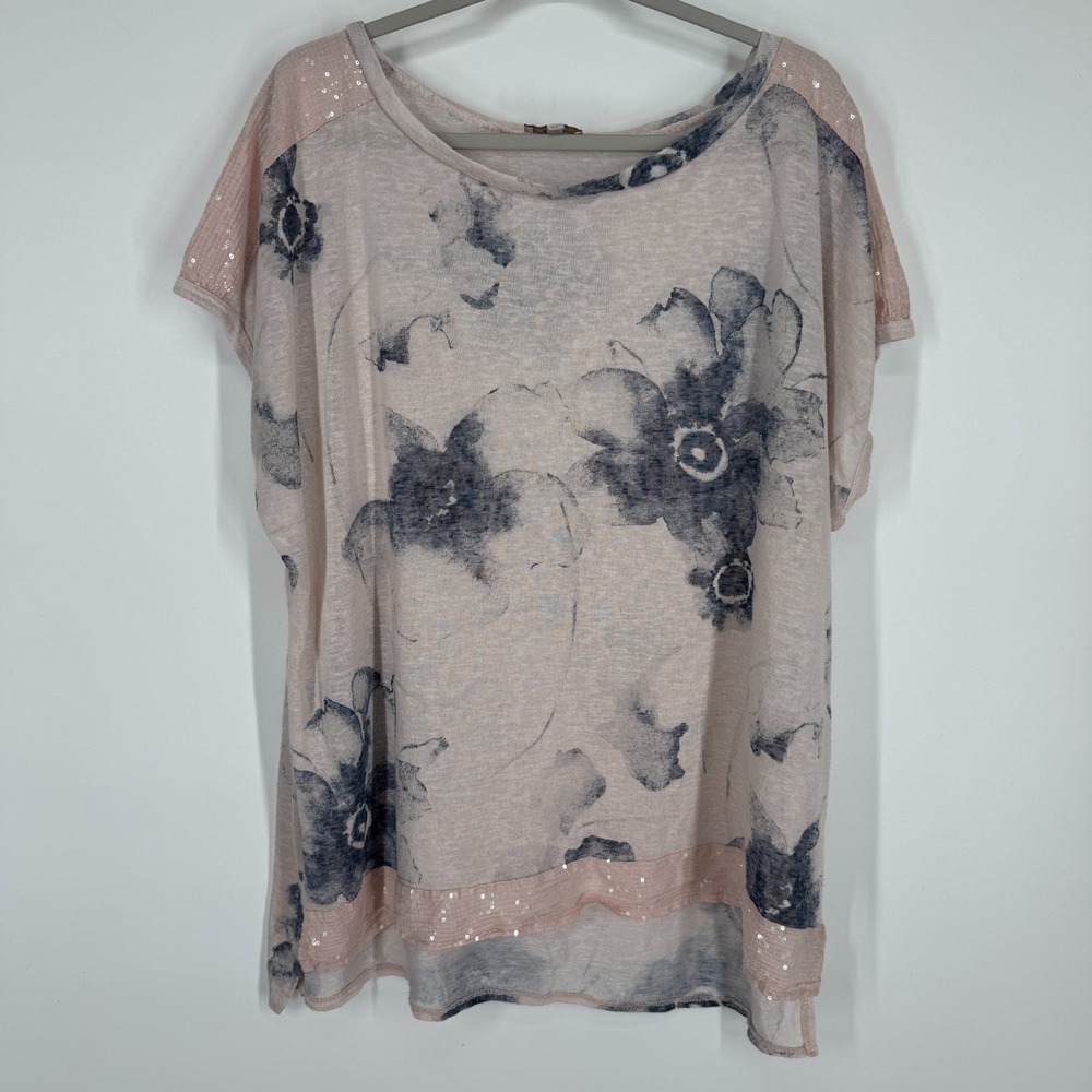 Bellambia Floral Womens Linen Like Cotton 3X Made In Italy 100% Cotton Sequin